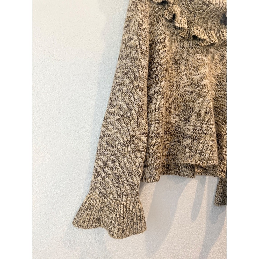 Lindsay Ruffle Collar Bell Sleeve Boho Cottagecore Chunky Sweater Womens Brown M - Picture 2 of 10